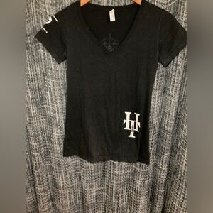 Next Level Black V-Neck Tee with Small White Tag